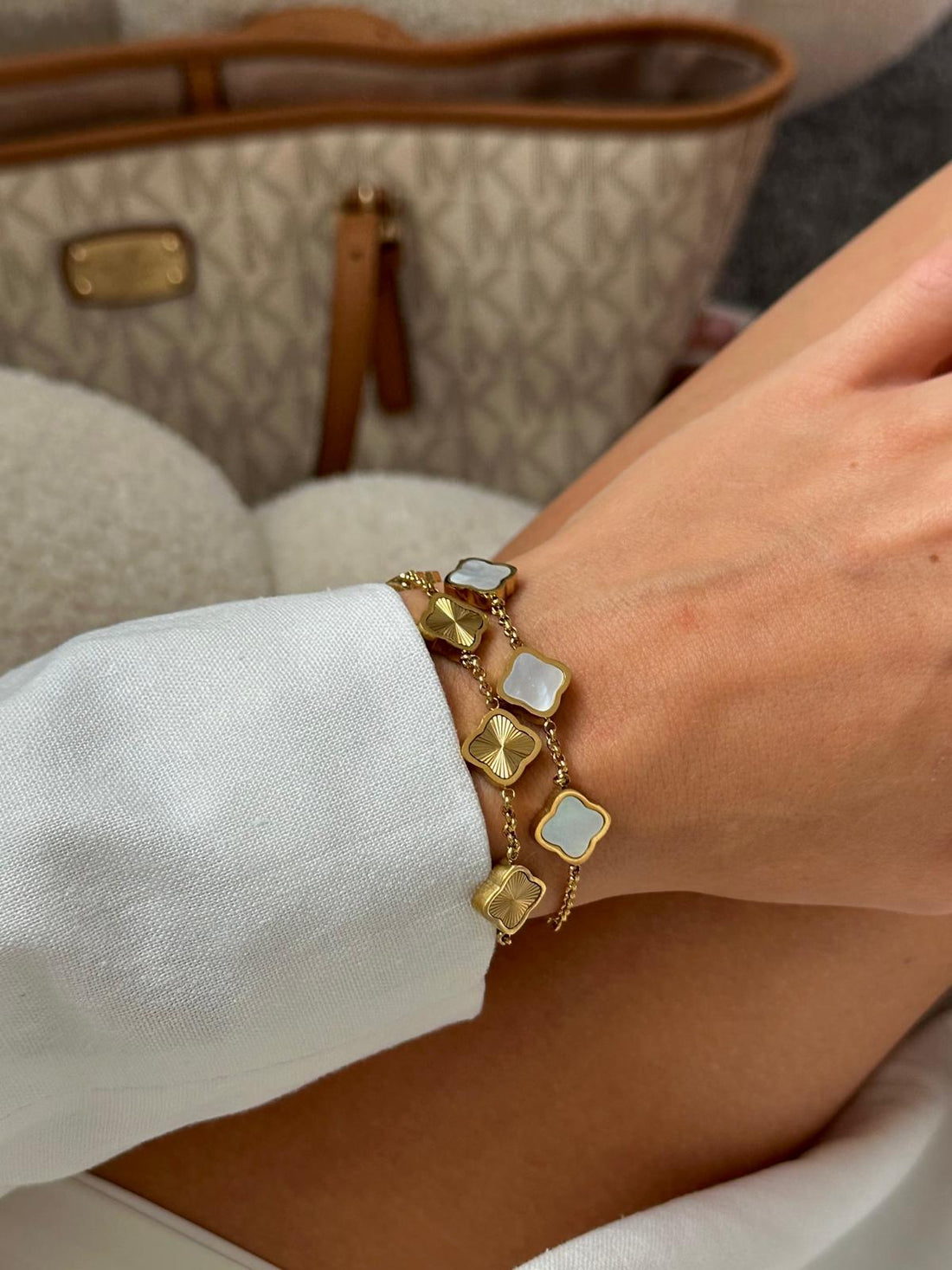 Celine Clover Bracelet - White