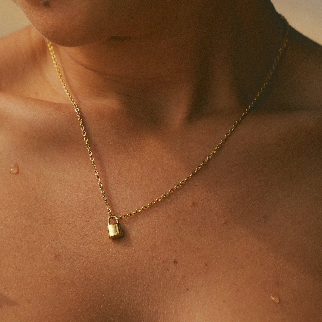 Ellie® Initial Love Lock 18k Gold Necklace