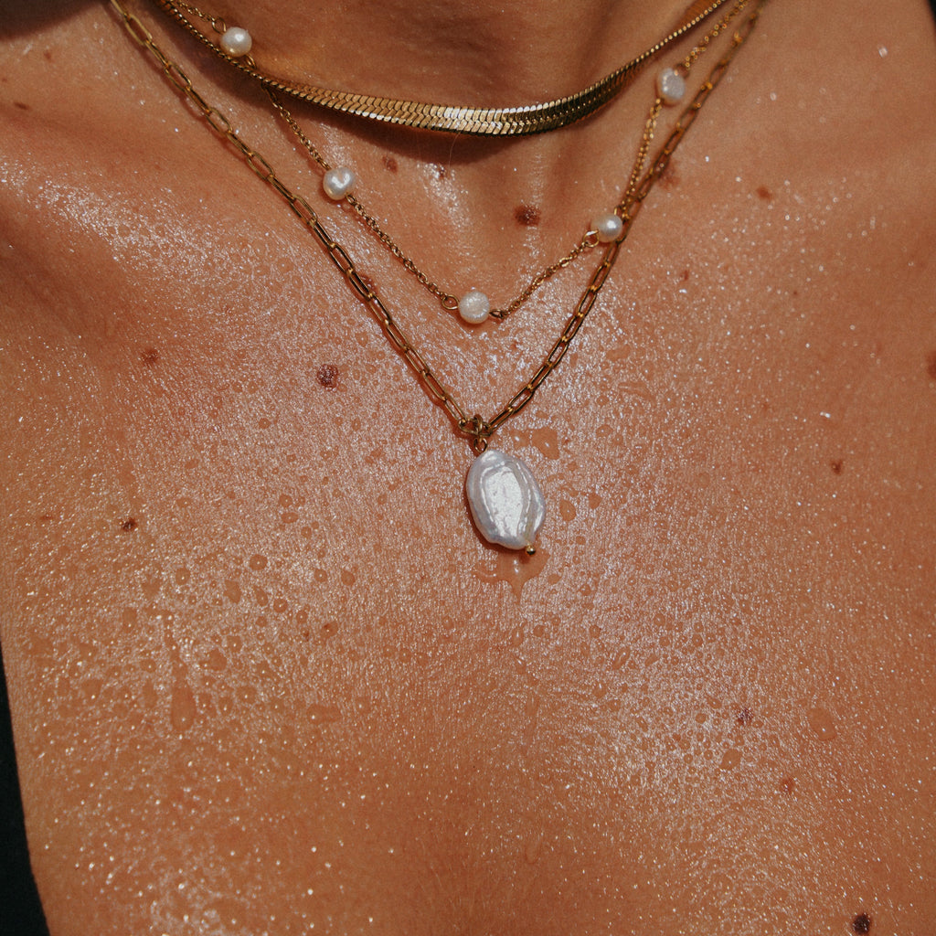 Hanalei Pearl Coin Paperclip Necklace (Bundle)
